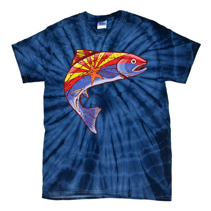 Retro Arizona Flag Trout Vintage Fly Fishing Graphic Design Tie-Dye T-Shirt