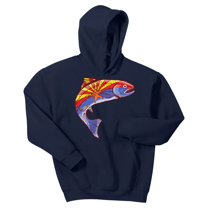 Retro Arizona Flag Trout Vintage Fly Fishing Graphic Design Kids Hoodie