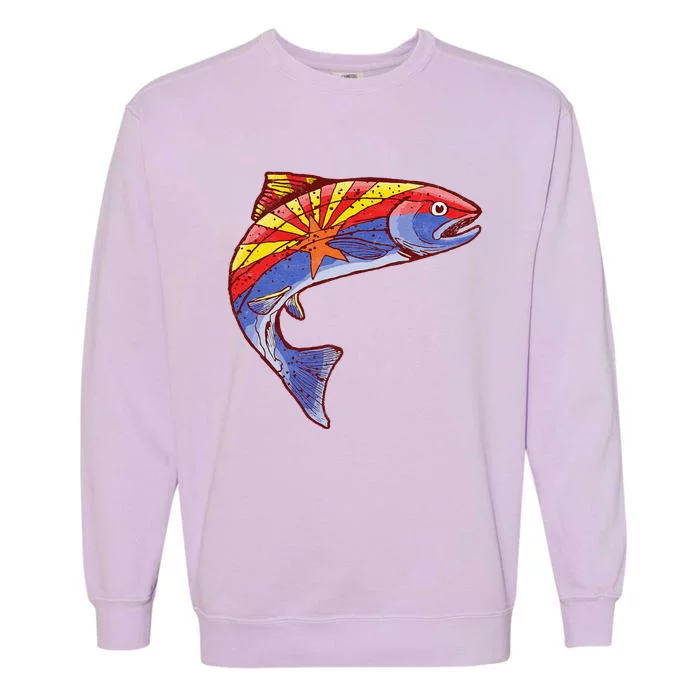 Retro Arizona Flag Trout Vintage Fly Fishing Graphic Design Garment-Dyed Sweatshirt