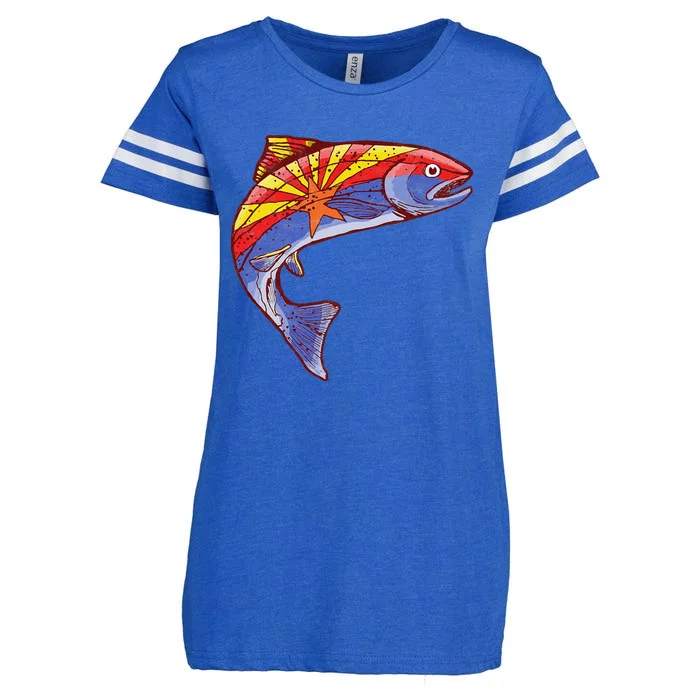 Retro Arizona Flag Trout Vintage Fly Fishing Graphic Design Enza Ladies Jersey Football T-Shirt