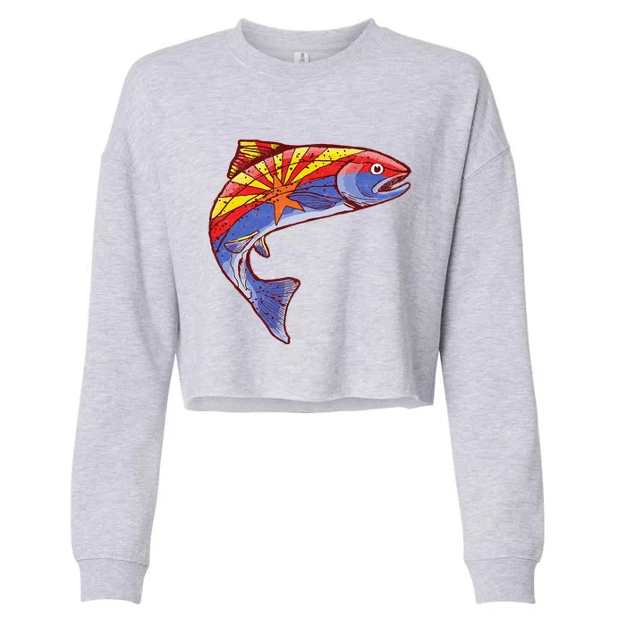 Retro Arizona Flag Trout Vintage Fly Fishing Graphic Design Cropped Pullover Crew