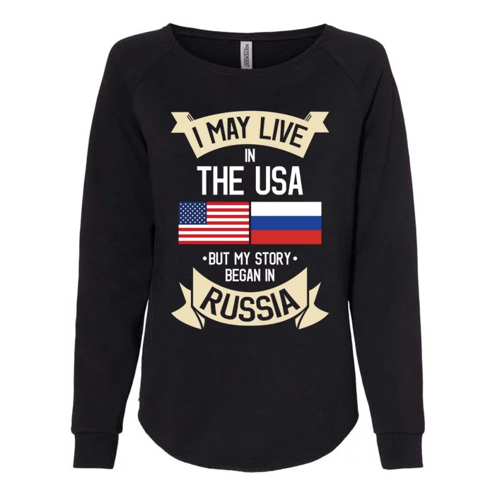 Russia American Flag Usa Russian Roots Funny Gift Womens California Wash Sweatshirt