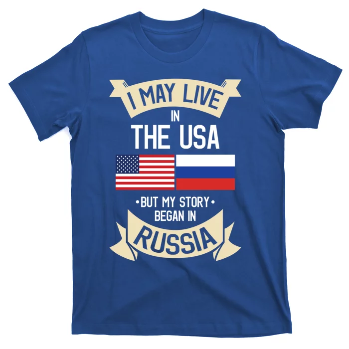 Russia American Flag Usa Russian Roots Funny Gift T-Shirt