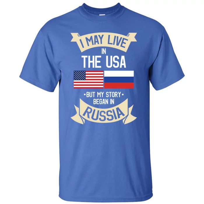 Russia American Flag Usa Russian Roots Funny Gift Tall T-Shirt