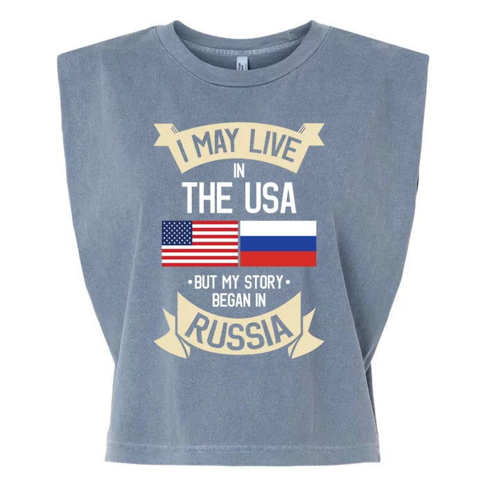 Russia American Flag Usa Russian Roots Funny Gift Garment-Dyed Women's Muscle Tee