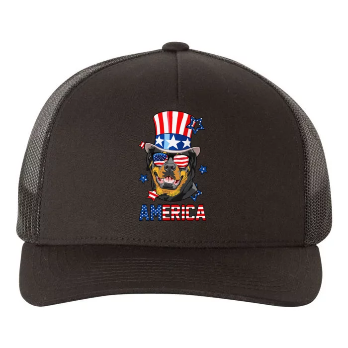 Rottweiler American Flag 4th of July Patriotic Dog Yupoong Adult 5-Panel Trucker Hat