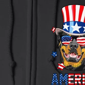 Rottweiler American Flag 4th of July Patriotic Dog Full Zip Hoodie