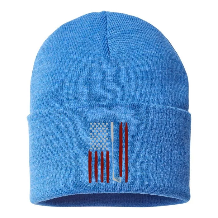 Retro American Flag Golf Gift For Golfer Funny Golf Club Sustainable Knit Beanie