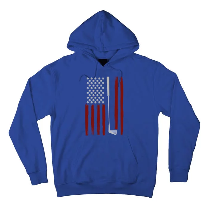 Retro American Flag Golf Gift For Golfer Funny Golf Club Tall Hoodie