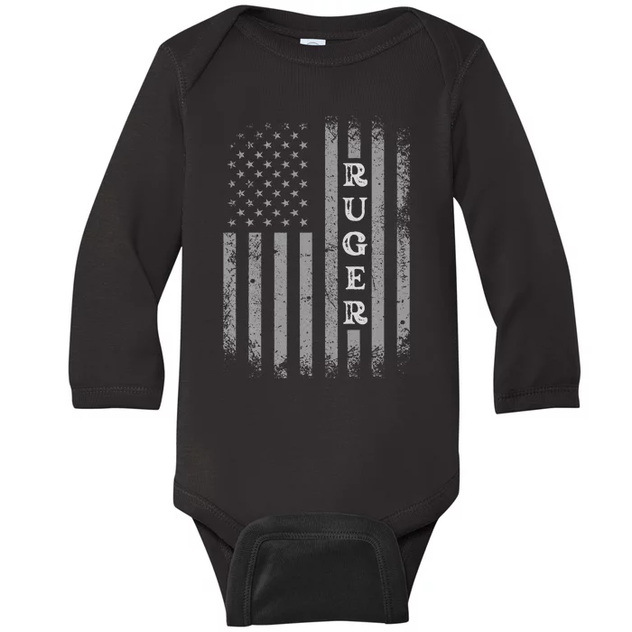 Retro American Flag Uas Ruger Family Day Matching Baby Long Sleeve Bodysuit