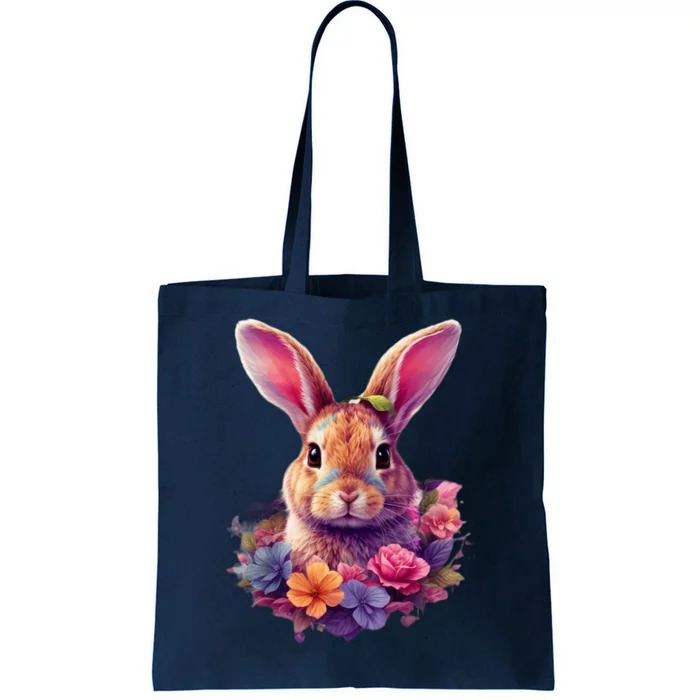 Rabbit And Flowers Tote Bag