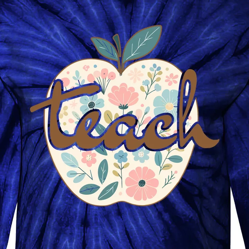 Retro Apple Floral Teach Teacher Tie-Dye Long Sleeve Shirt