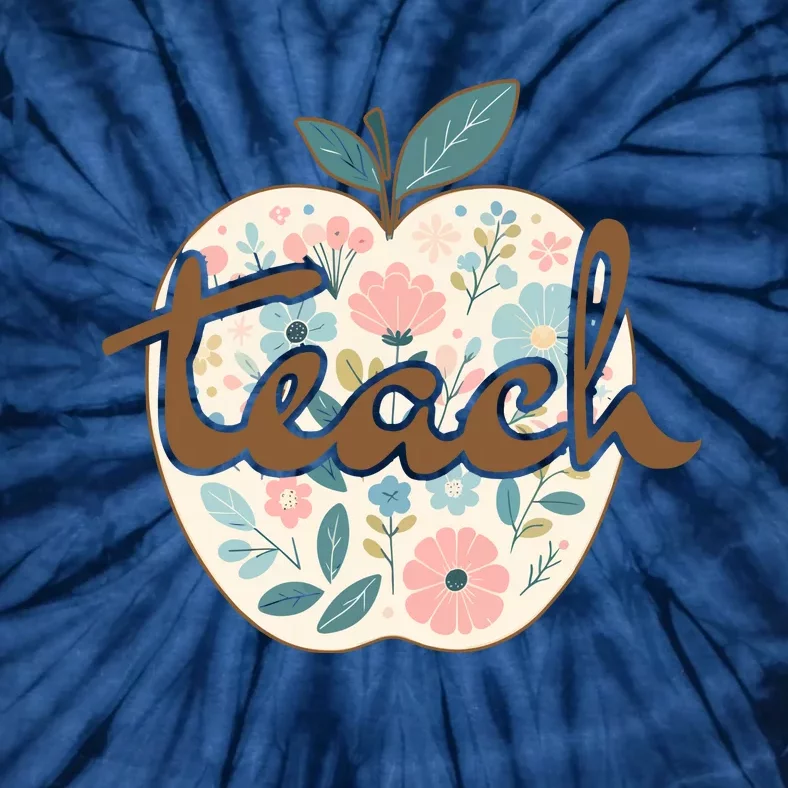 Retro Apple Floral Teach Teacher Tie-Dye T-Shirt