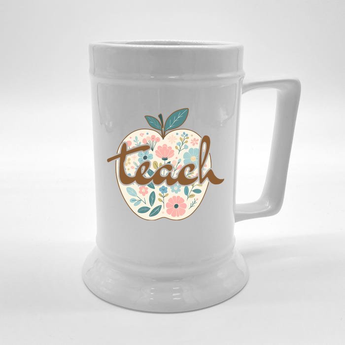 Retro Apple Floral Teach Teacher Front & Back Beer Stein