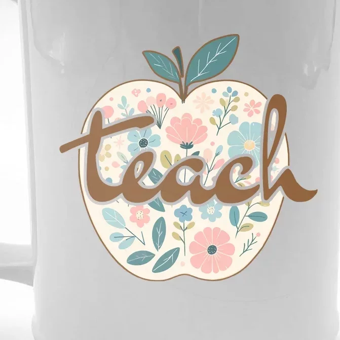 Retro Apple Floral Teach Teacher Front & Back Beer Stein