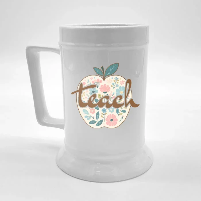 Retro Apple Floral Teach Teacher Front & Back Beer Stein