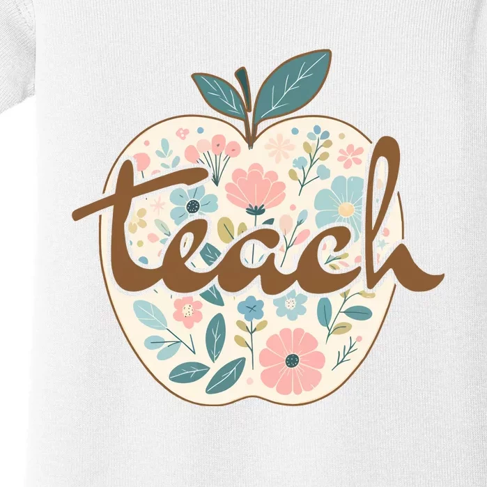 Retro Apple Floral Teach Teacher Baby Bodysuit