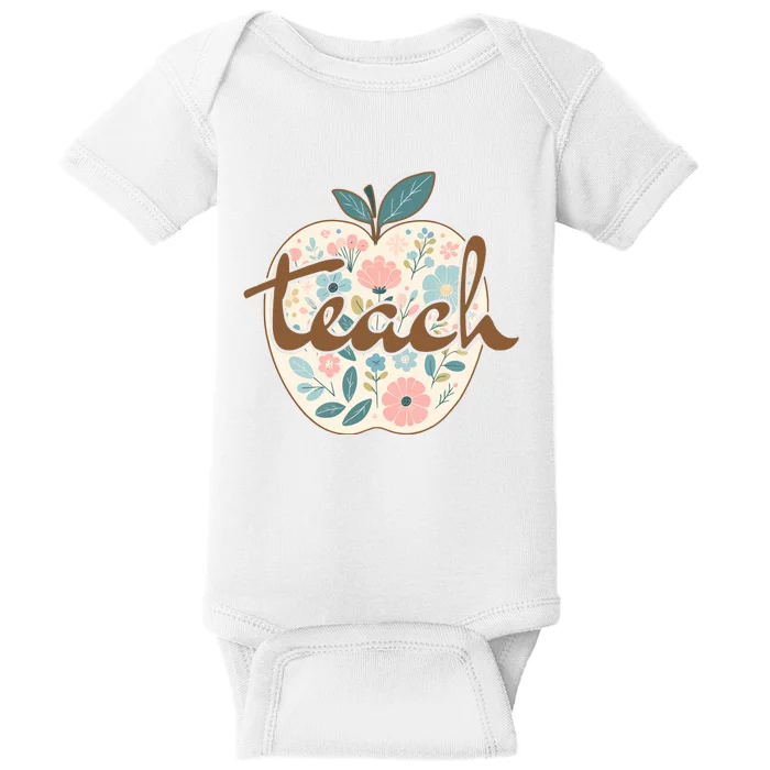 Retro Apple Floral Teach Teacher Baby Bodysuit