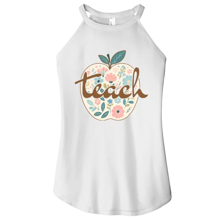 Retro Apple Floral Teach Teacher Women’s Perfect Tri Rocker Tank