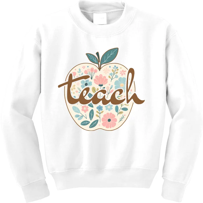 Retro Apple Floral Teach Teacher Kids Sweatshirt