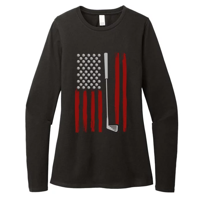 Retro American Flag Golf Gift For Golfer Funny Golf Club Gift Womens CVC Long Sleeve Shirt