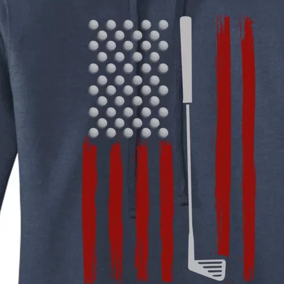 Retro American Flag Golf Gift For Golfer Funny Golf Club Gift Women's Pullover Hoodie