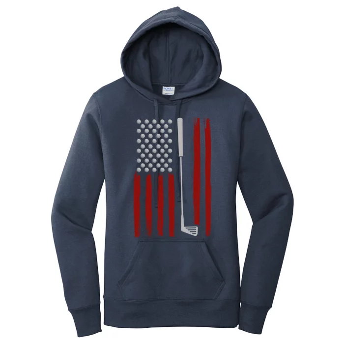 Retro American Flag Golf Gift For Golfer Funny Golf Club Gift Women's Pullover Hoodie