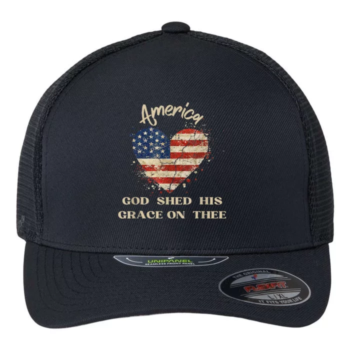 Retro America God Shed His Grace On Thee Tee 4th Of July Women 4th Of July Gift Flexfit Unipanel Trucker Cap