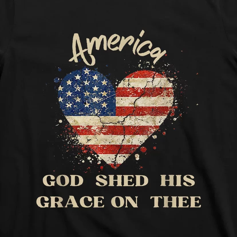 Retro America God Shed His Grace On Thee Tee 4th Of July Women 4th Of July Gift T-Shirt