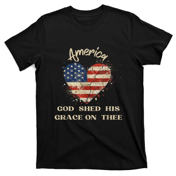 Retro America God Shed His Grace On Thee Tee 4th Of July Women 4th Of July Gift T-Shirt