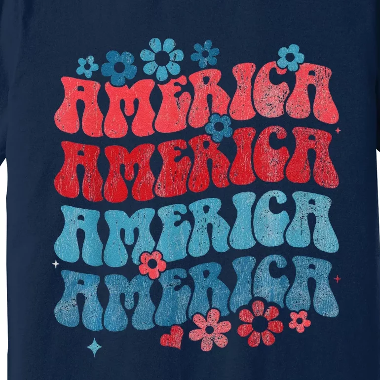 Retro American Groovy 4th Of July America Patriotic Usa Premium T-Shirt