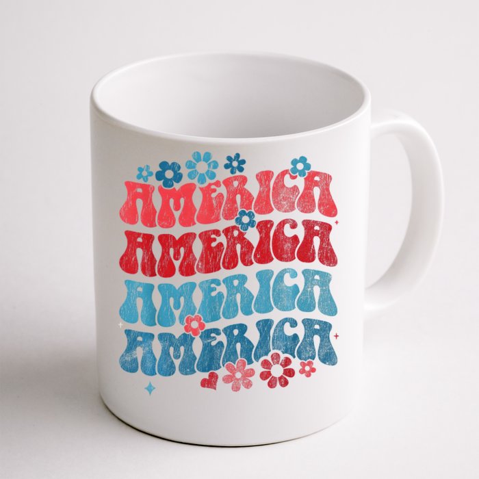 Retro American Groovy 4th Of July America Patriotic Usa Front & Back Coffee Mug