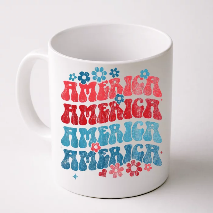 Retro American Groovy 4th Of July America Patriotic Usa Front & Back Coffee Mug