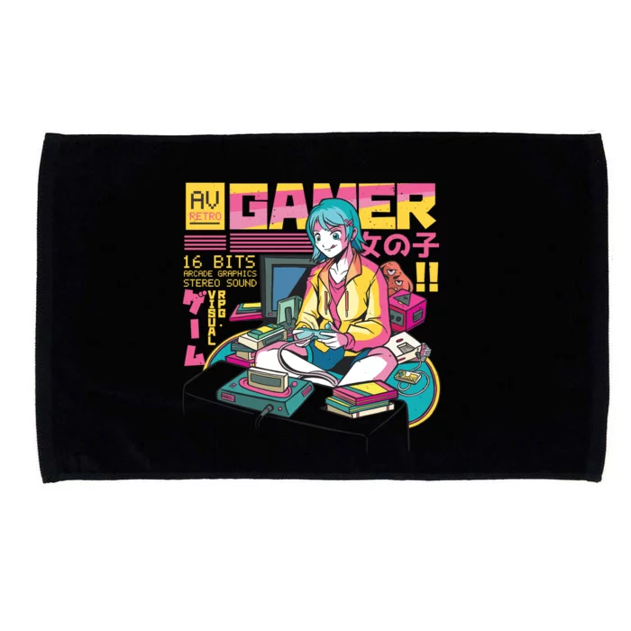 Retro Anime Gamer Girl Classic Microfiber Hand Towel