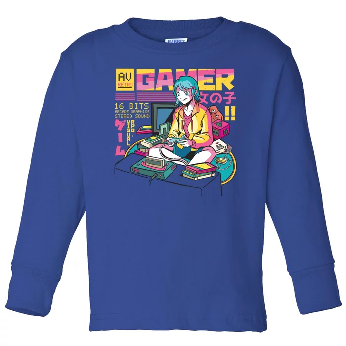 Retro Anime Gamer Girl Classic Toddler Long Sleeve Shirt