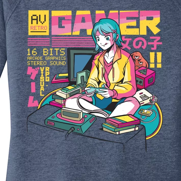 Retro Anime Gamer Girl Classic Women's Perfect Tri Tunic Long Sleeve Shirt