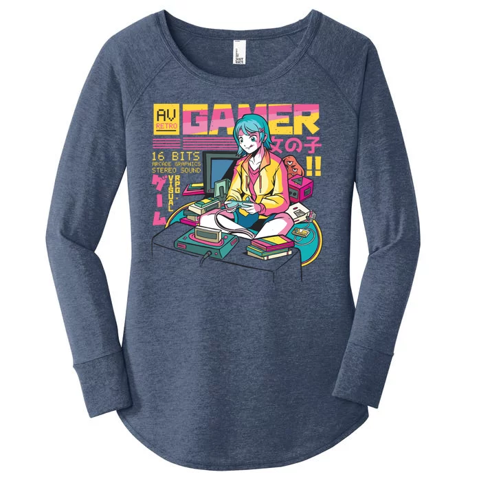 Retro Anime Gamer Girl Classic Women's Perfect Tri Tunic Long Sleeve Shirt