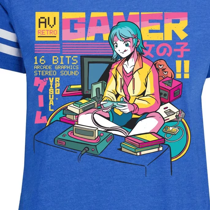 Retro Anime Gamer Girl Classic Enza Ladies Jersey Football T-Shirt