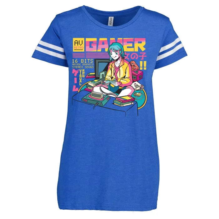 Retro Anime Gamer Girl Classic Enza Ladies Jersey Football T-Shirt