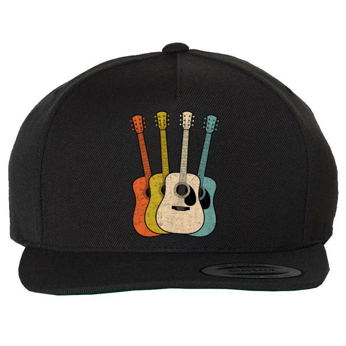 Retro Acoustic Guitar Vintage Guitarist Cool Music Graphic Wool Snapback Cap