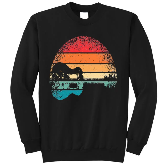 Retro Acoustic Guitar Lake Sunset Guitarist Music Lover Tall Sweatshirt