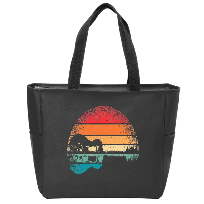 Retro Acoustic Guitar Lake Sunset Guitarist Music Lover Zip Tote Bag