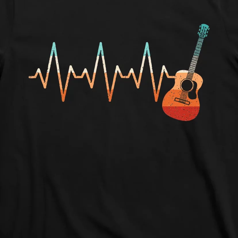 Retro Acoustic Guitar Heartbeat Guitarist Country Music Rock T-Shirt