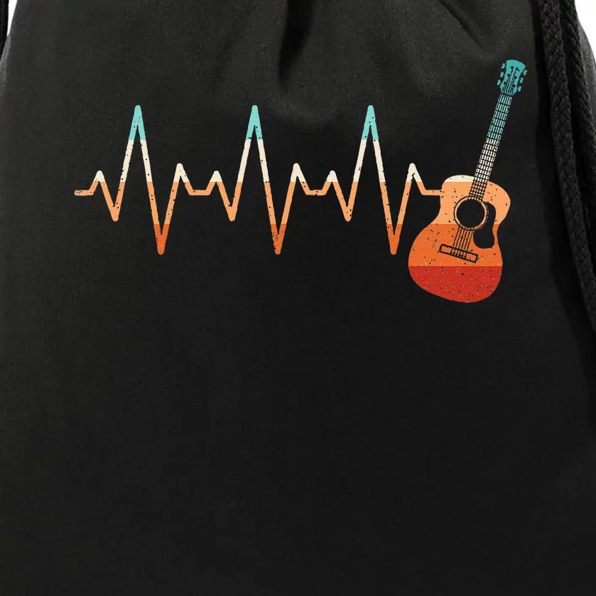 Retro Acoustic Guitar Heartbeat Guitarist Country Music Rock Drawstring Bag