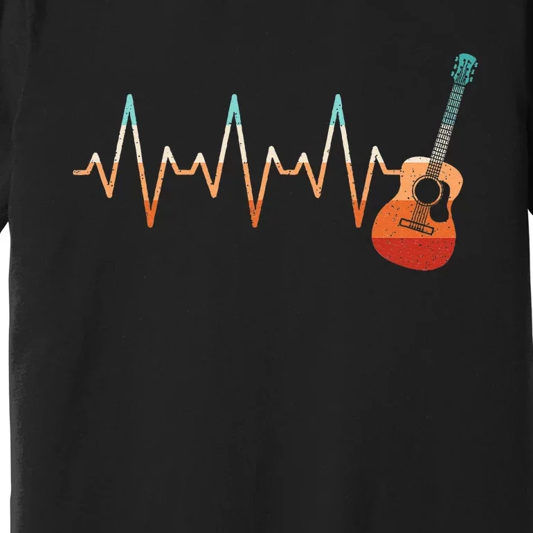 Retro Acoustic Guitar Heartbeat Guitarist Country Music Rock Premium T-Shirt