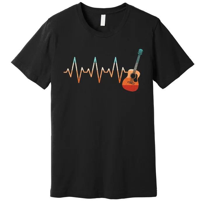 Retro Acoustic Guitar Heartbeat Guitarist Country Music Rock Premium T-Shirt