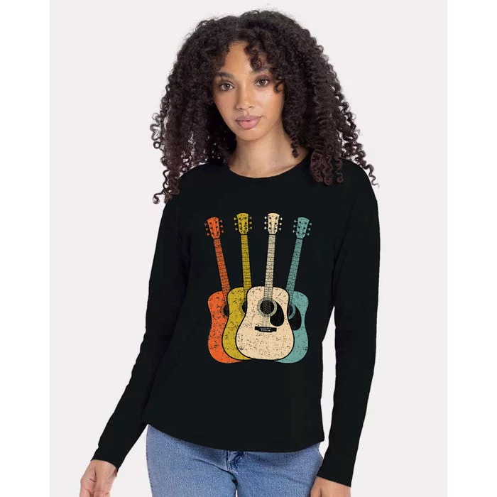 Retro Acoustic Guitar Vintage Guitarist Cool Music Graphic Womens Cotton Relaxed Long Sleeve T-Shirt