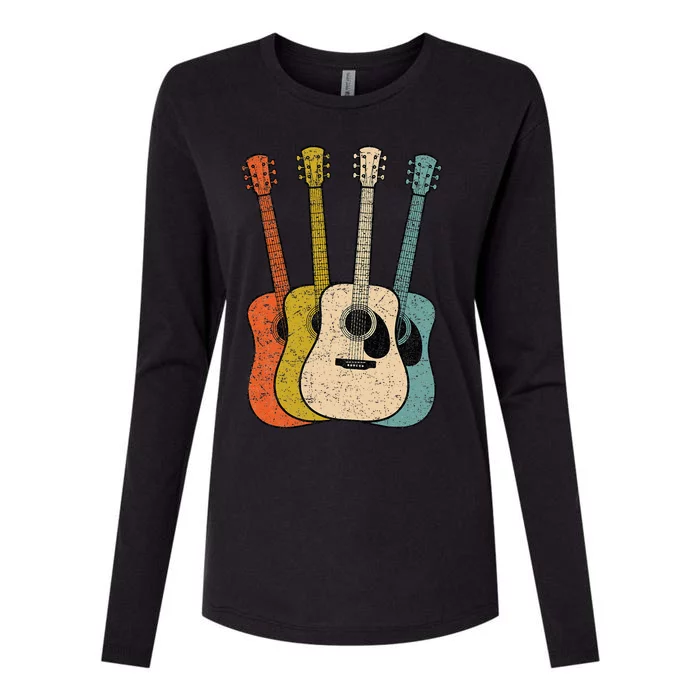 Retro Acoustic Guitar Vintage Guitarist Cool Music Graphic Womens Cotton Relaxed Long Sleeve T-Shirt