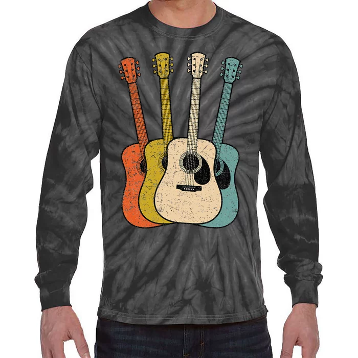 Retro Acoustic Guitar Vintage Guitarist Cool Music Graphic Tie-Dye Long Sleeve Shirt