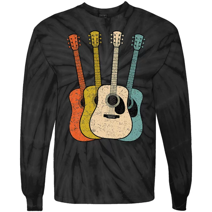 Retro Acoustic Guitar Vintage Guitarist Cool Music Graphic Tie-Dye Long Sleeve Shirt